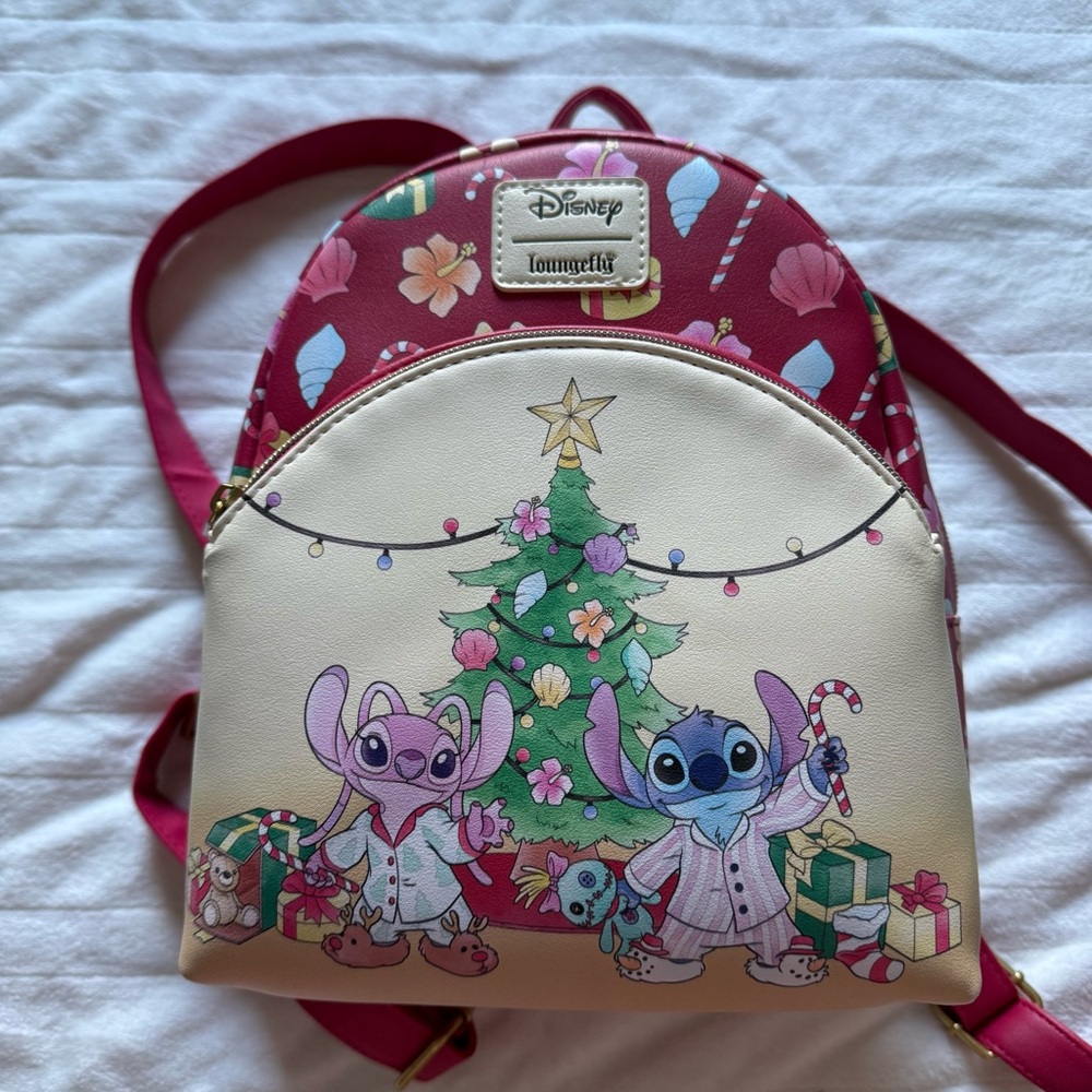 Loungefly Red and Cream Stitch Christmas Mini Backpack